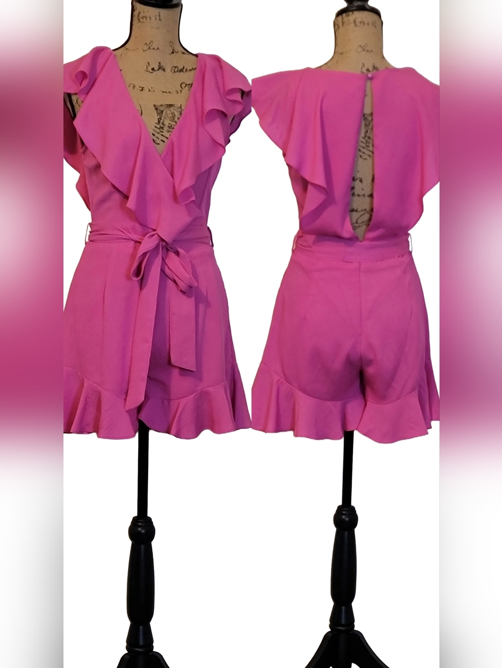 Petalroz Ruffle Open Back Belted Pocket Cocktail Zip Romper